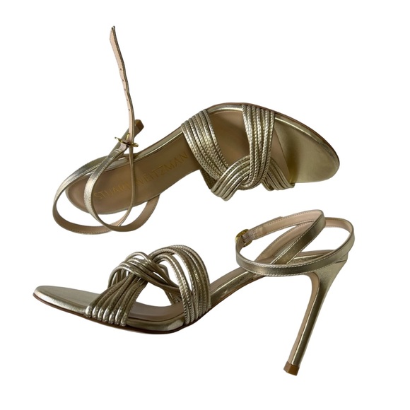 Stuart Weitzman Twist Sleek 95 Gold Stiletto Heel Sandal Women’s Size 8.5 - Picture 3 of 6